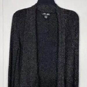 Women's Open-Front Black Shimmer Cardigan Sweater